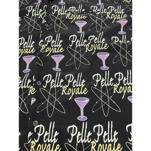 Pelle Pelle Black Button Shirt Mens Size XXL Purple Martini Drink Party Royale - Picture 2 of 10
